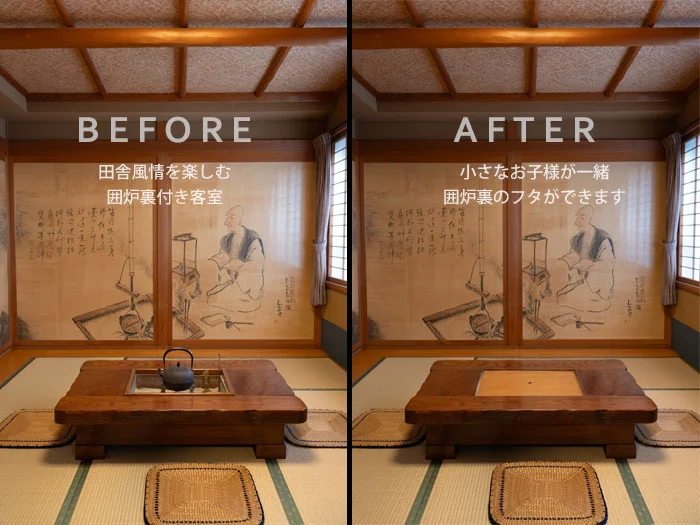 囲炉裏のフタ設置例